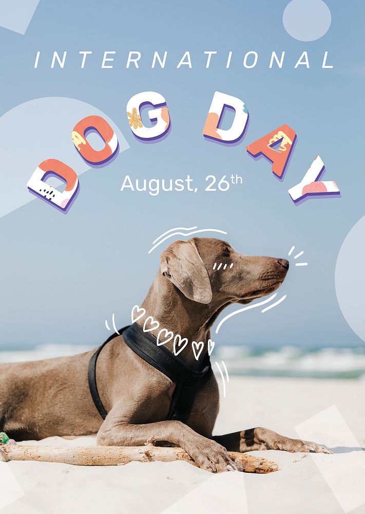 Dog day poster template psd with cute Weimaraner