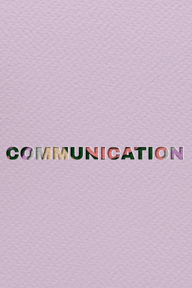 Communication paper cut typography on purple background