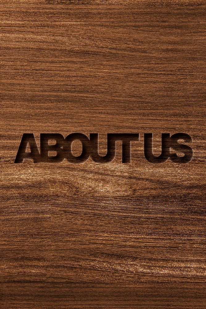 About us typography in engraved wood font