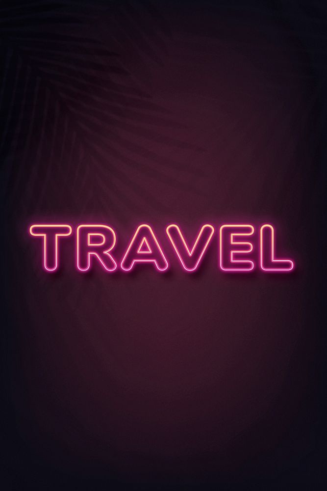Travel neon style typography on black background