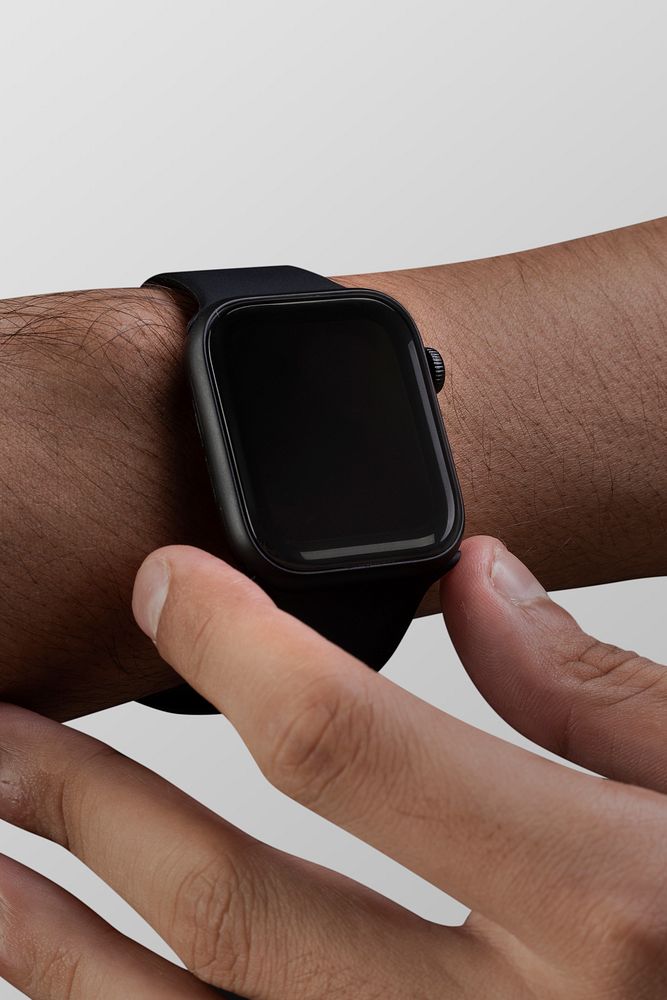 Empty smartwatch black screen digital device on a wrist