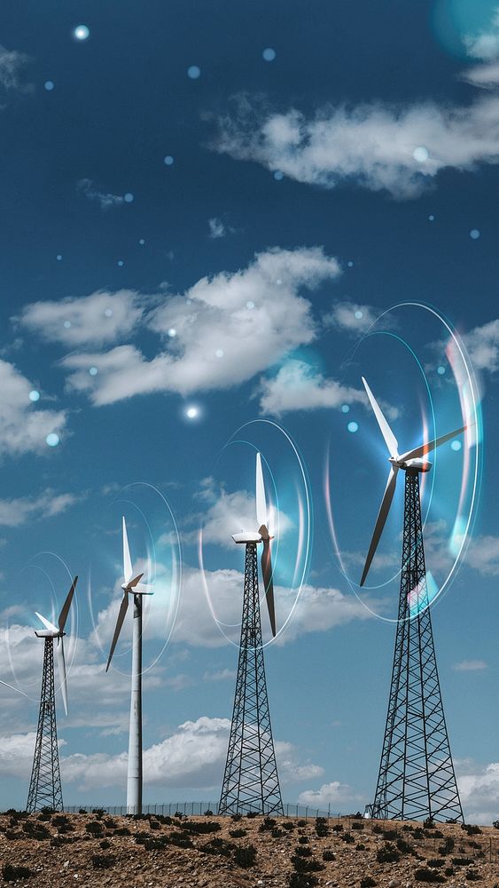 Wind energy with wind turbines background