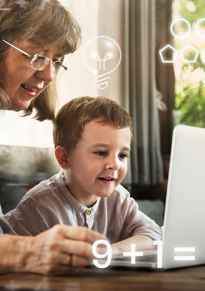 Grandmother tutoring grandson psd virtual classroom technology remixed media