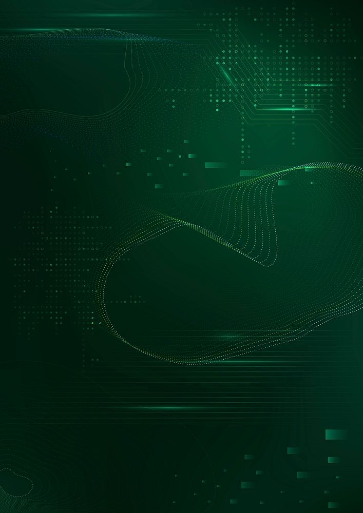 Green futuristic waves background with computer code technology