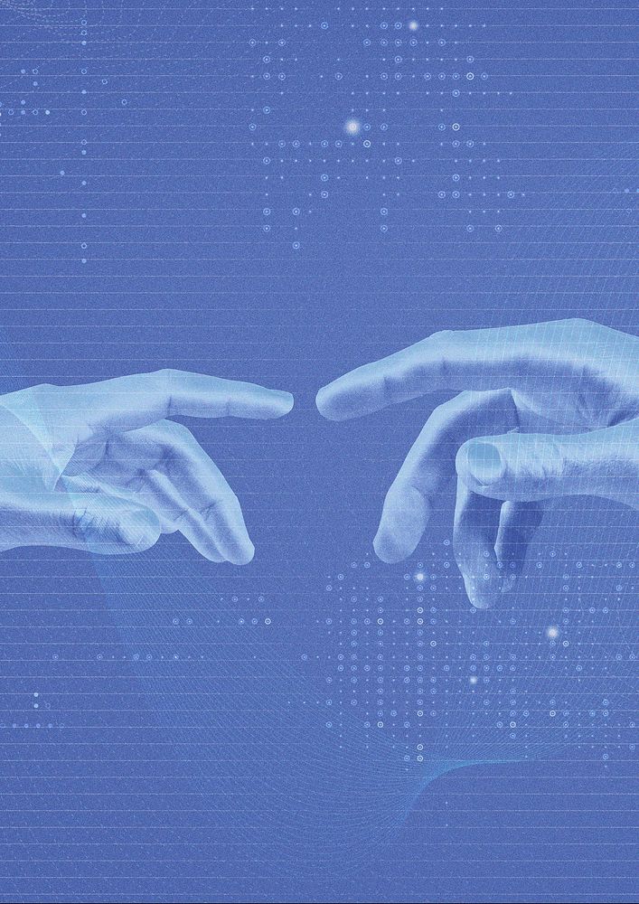 AI digital transformation background psd in blue with robotic hands remixed media