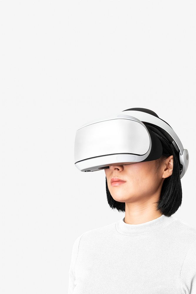 Woman psd in Virtual Reality glasses in entertainment technology theme