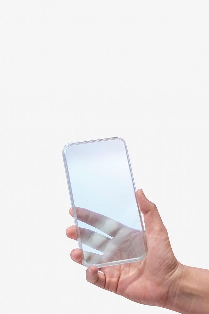 Hand holding transparent smartphone psd futuristic technology concept