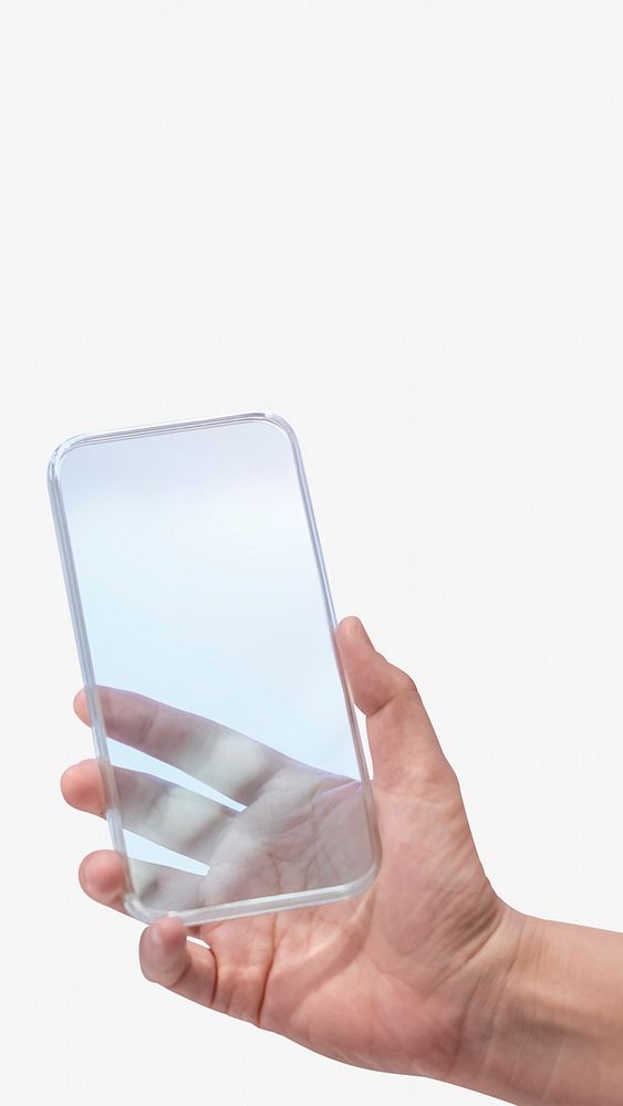 Hand holding transparent smartphone psd futuristic technology concept