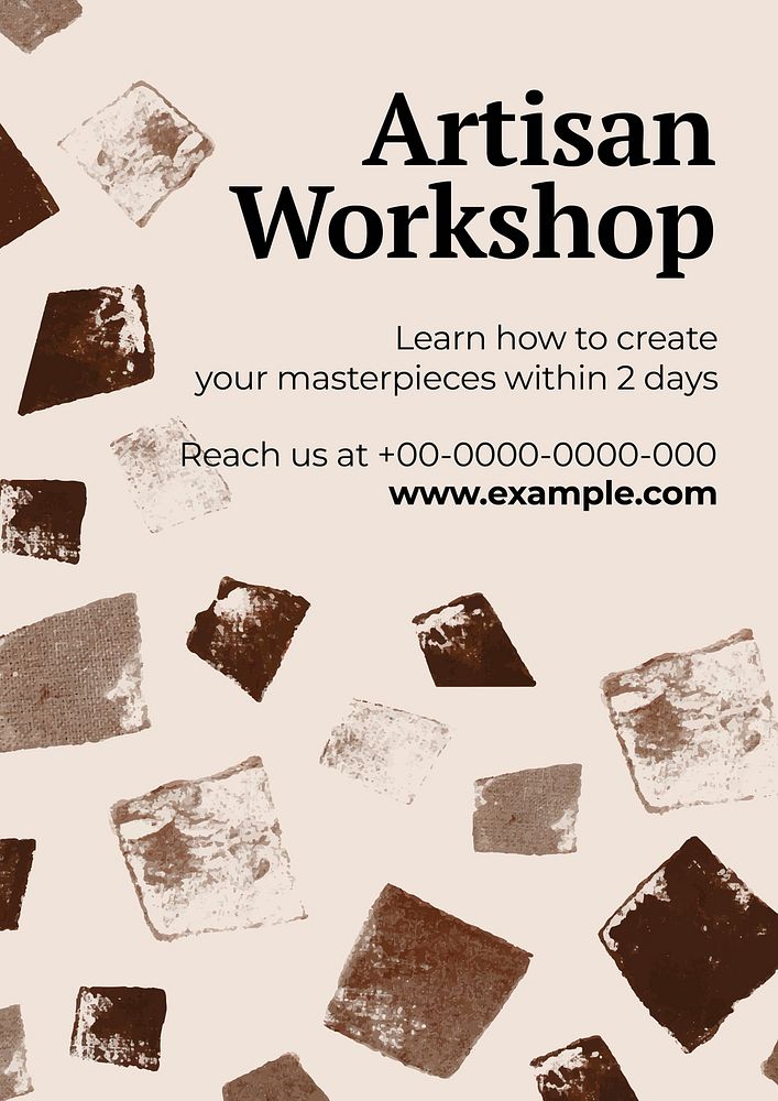 Artisan workshop poster template psd with brown paint stamp pattern