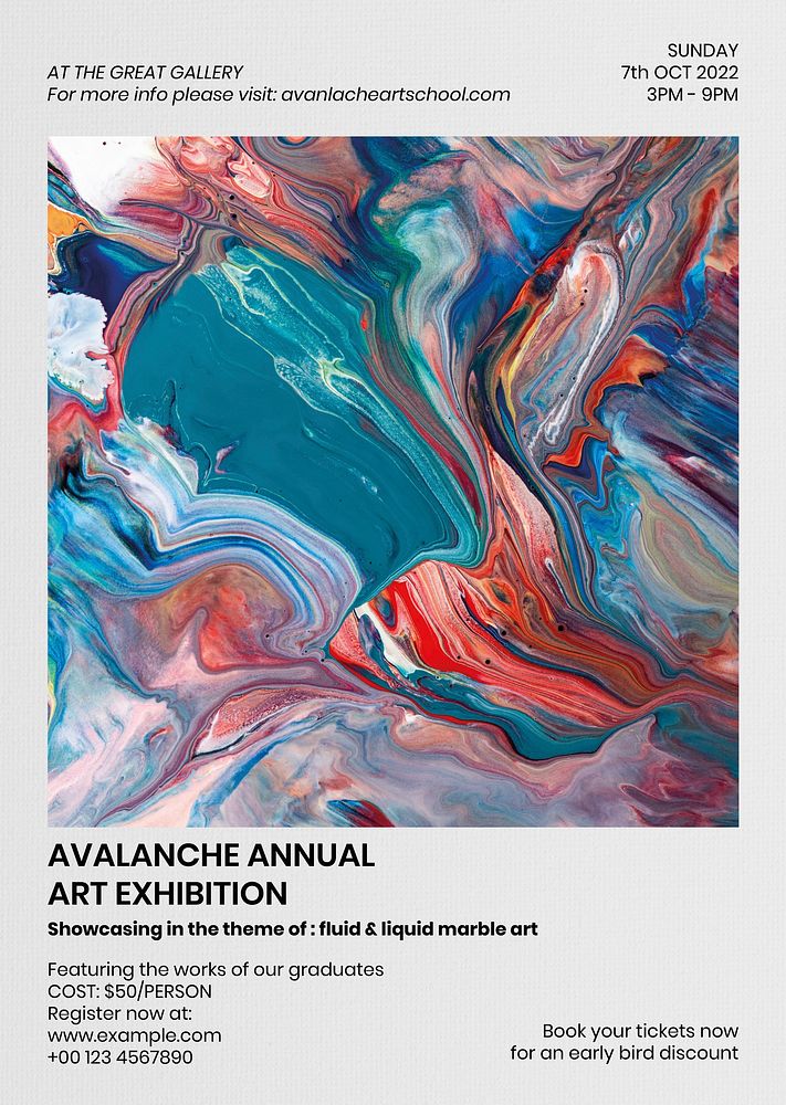 Fluid art poster template psd in colorful aesthetic style