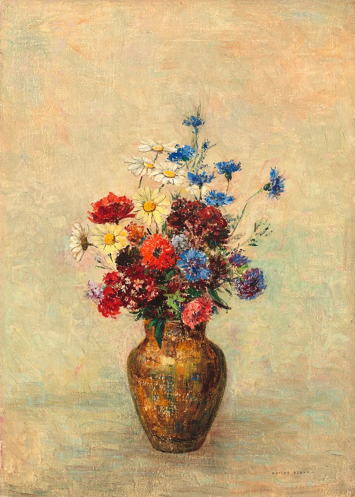 Flowers in a Vase (1910) by Odilon Redon. Original from the National Gallery of Art. Digitally enhanced by rawpixel.