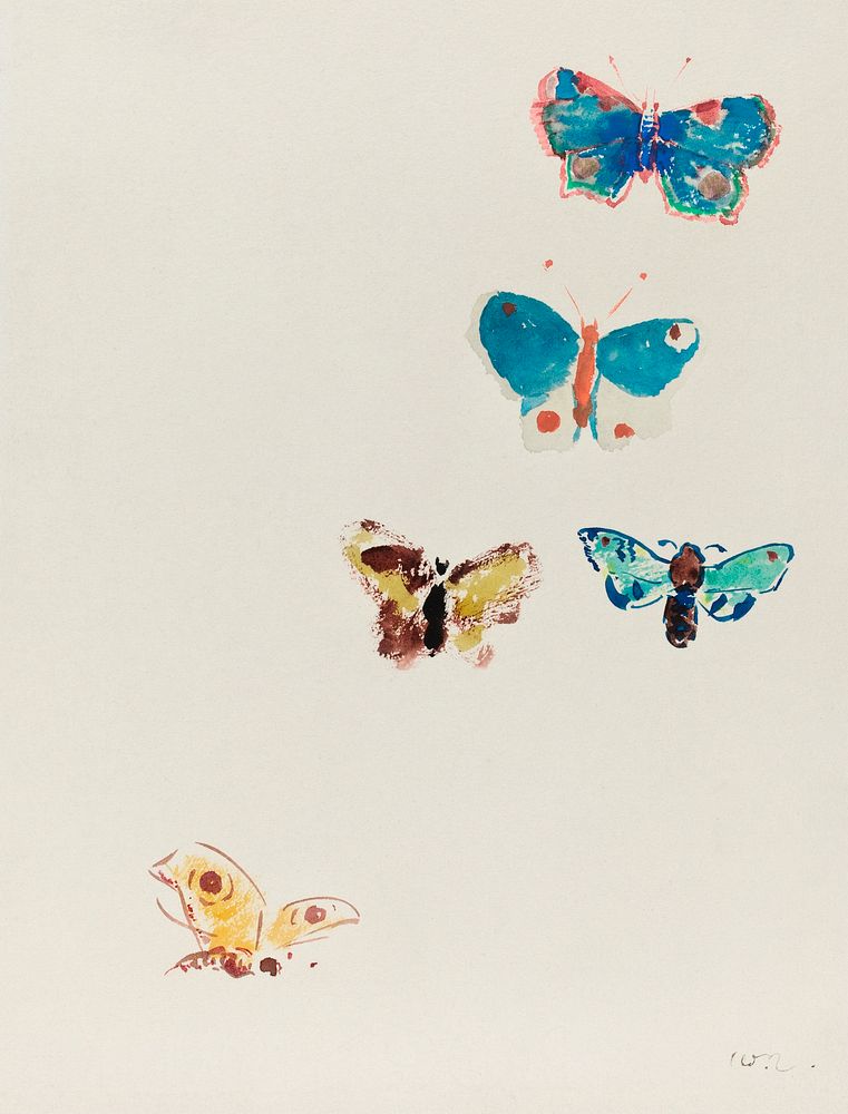 Five Butterflies (1912) by Odilon Redon. Original from the National Gallery of Art. Digitally enhanced by rawpixel.