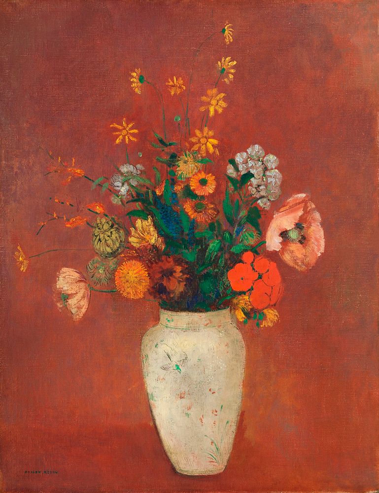 Bouquet in a Chinese Vase (1912&mdash;1914) by Odilon Redon. Original from The MET museum. Digitally enhanced by rawpixel.