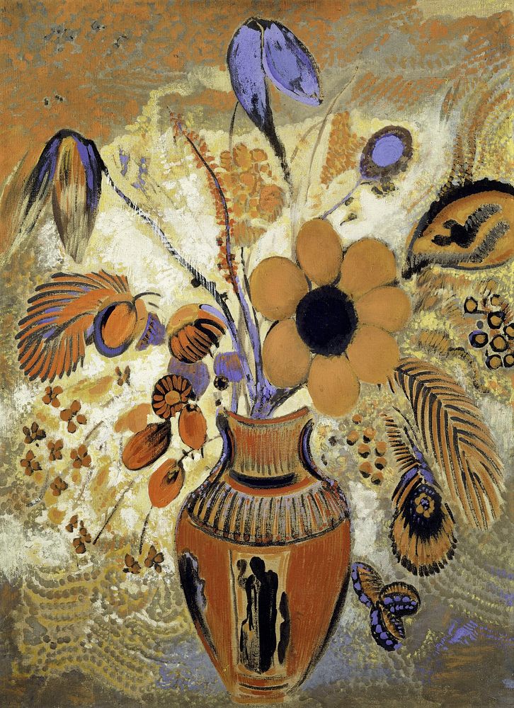 Etruscan Vase with Flowers (1900—1910) by Odilon Redon. Original from The MET museum. Digitally enhanced by rawpixel.