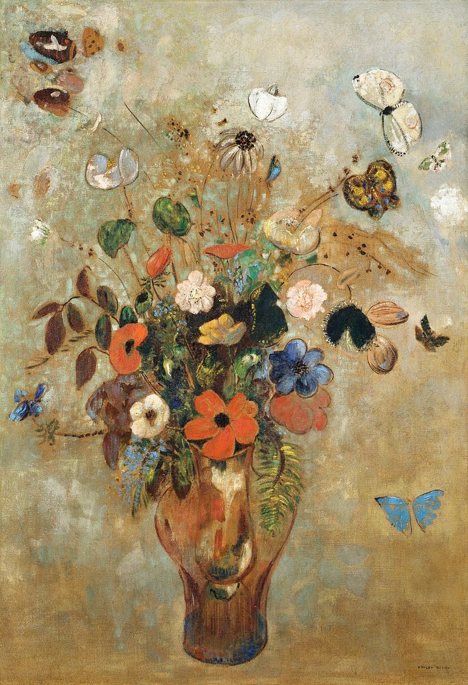 Still Life with Flowers (1905) by Odilon Redon. Original from the Art Institute of Chicago. Digitally enhanced by rawpixel.