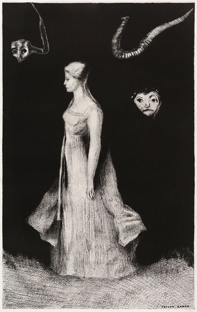 Haunting (1893&mdash;1894) by Odilon Redon. Original from The MET museum. Digitally enhanced by rawpixel.