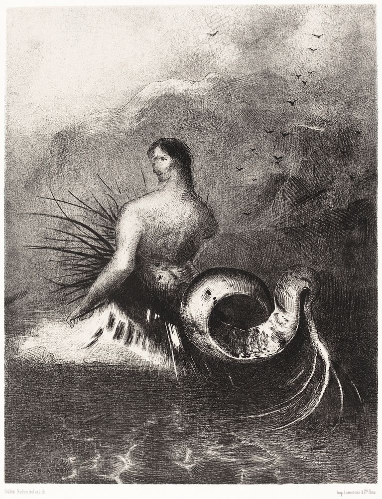 The Siren Clothed In Barbs, Emerged From the Waves (1883) by Odilon Redon. Original from the National Gallery of Art.…