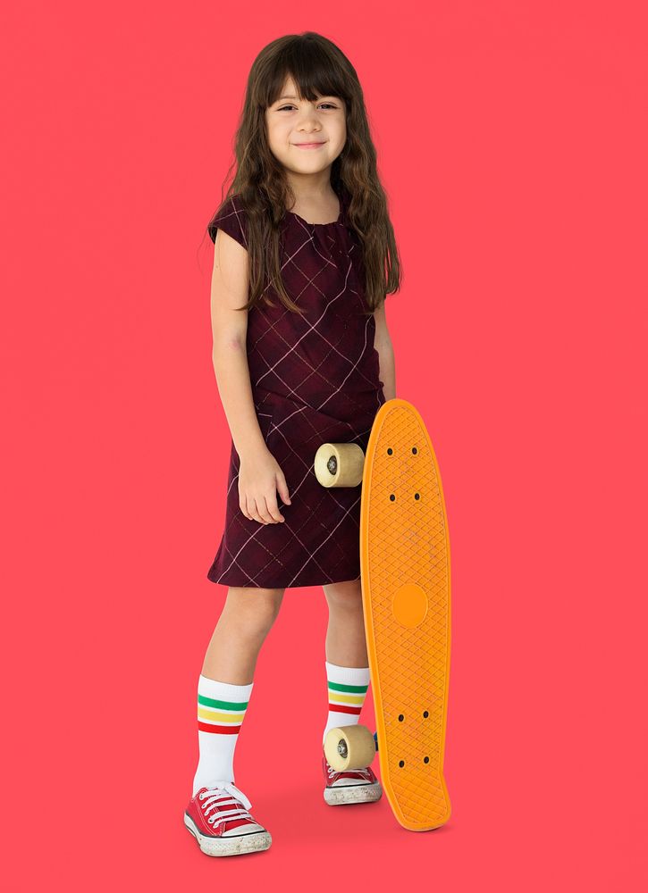 Little Girl Smiling Happiness Skateboard Sport Portrait