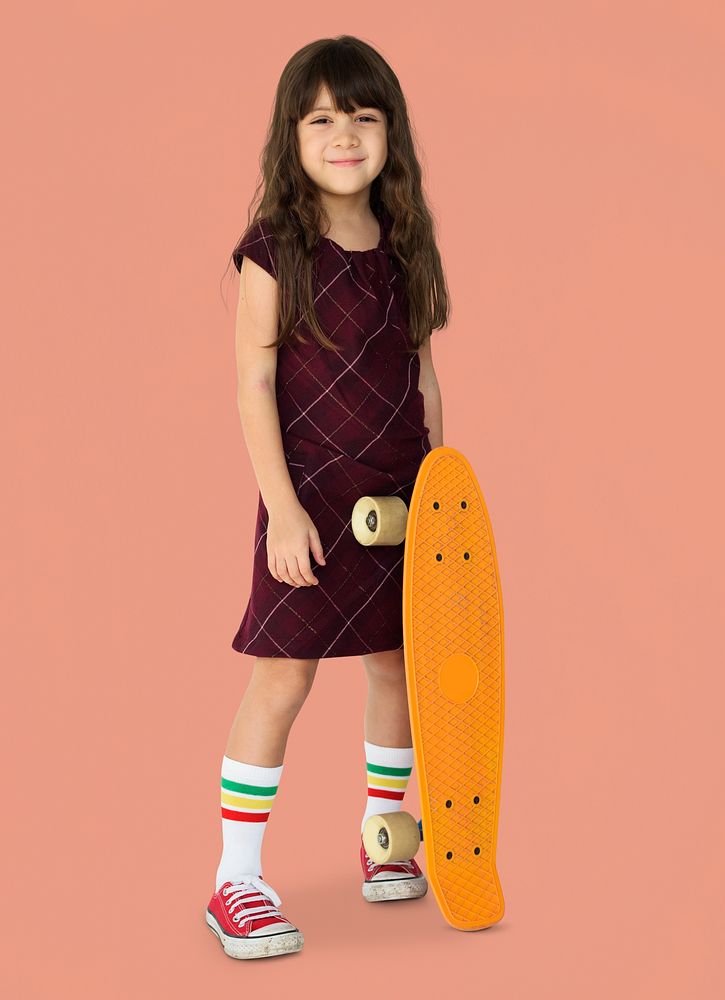 Little Girl Smiling Happiness Skateboard Sport Portrait