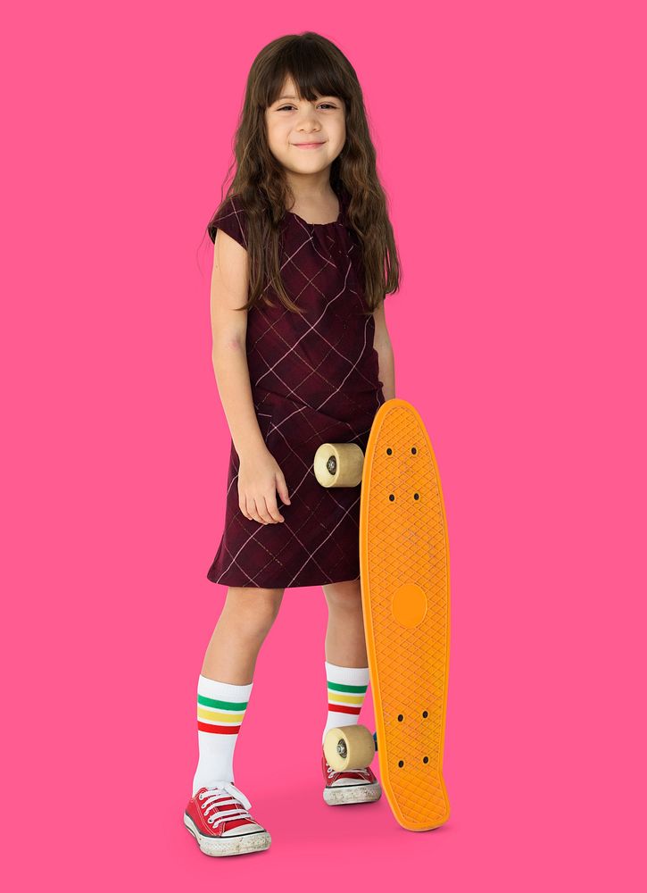 Little Girl Smiling Happiness Skateboard Sport Portrait