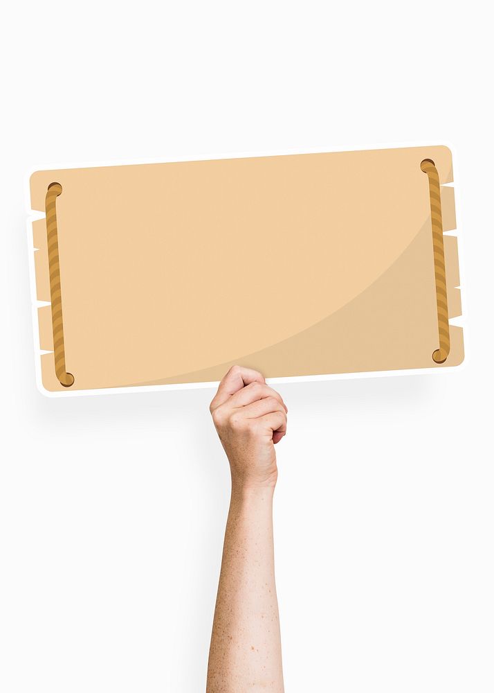 Hand holding a blank signage cardboard prop