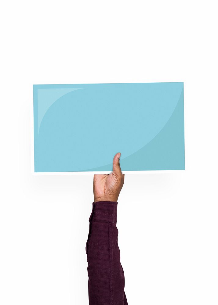Hand holding a blank cardboard prop
