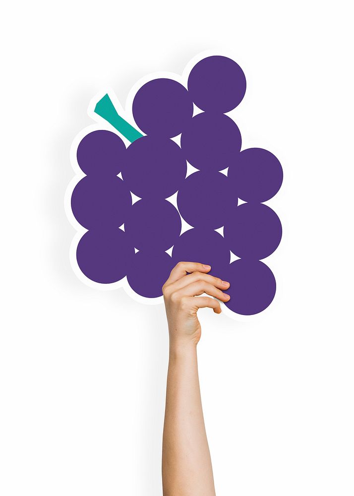 Hand holding grapes cardboard prop