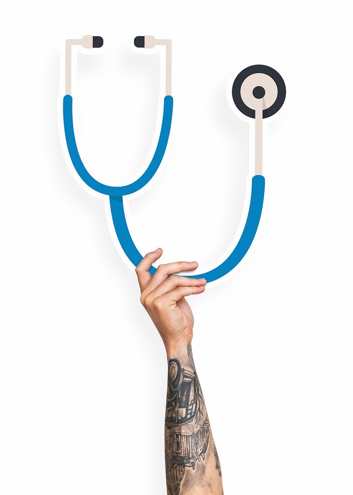 Hand holding a stethoscope cardboard prop