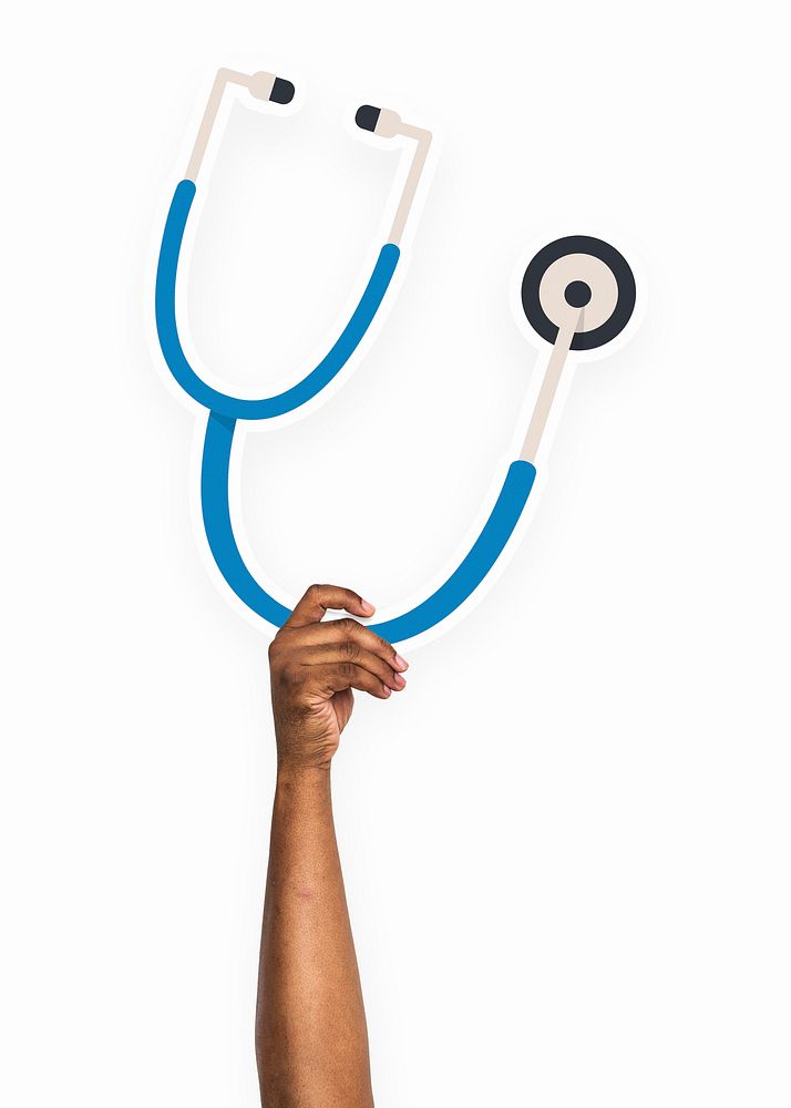 Hand holding a stethoscope cardboard prop
