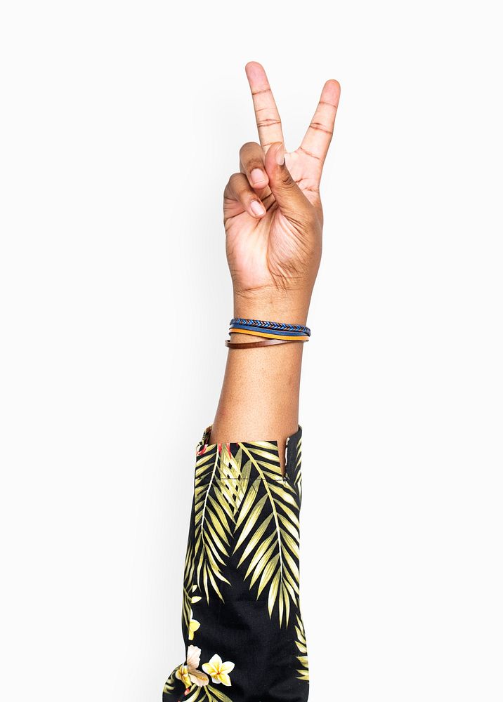 Hand gesturing peace with fingers