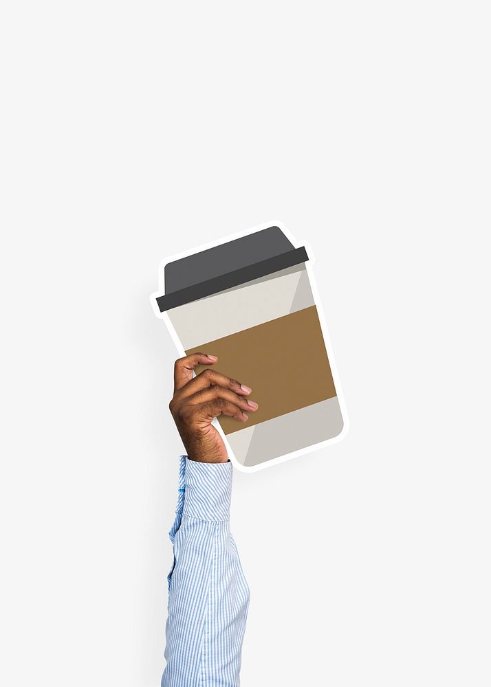 Hand holding a takeaway coffee cardboard prop