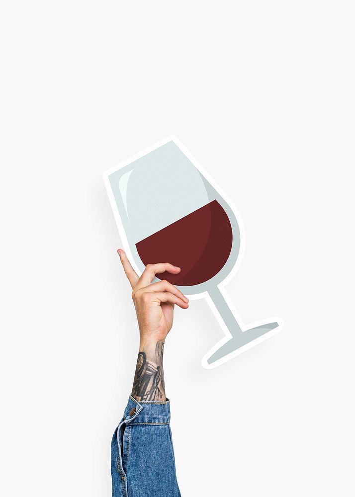 Hand holding a glass of red wine cardboard prop