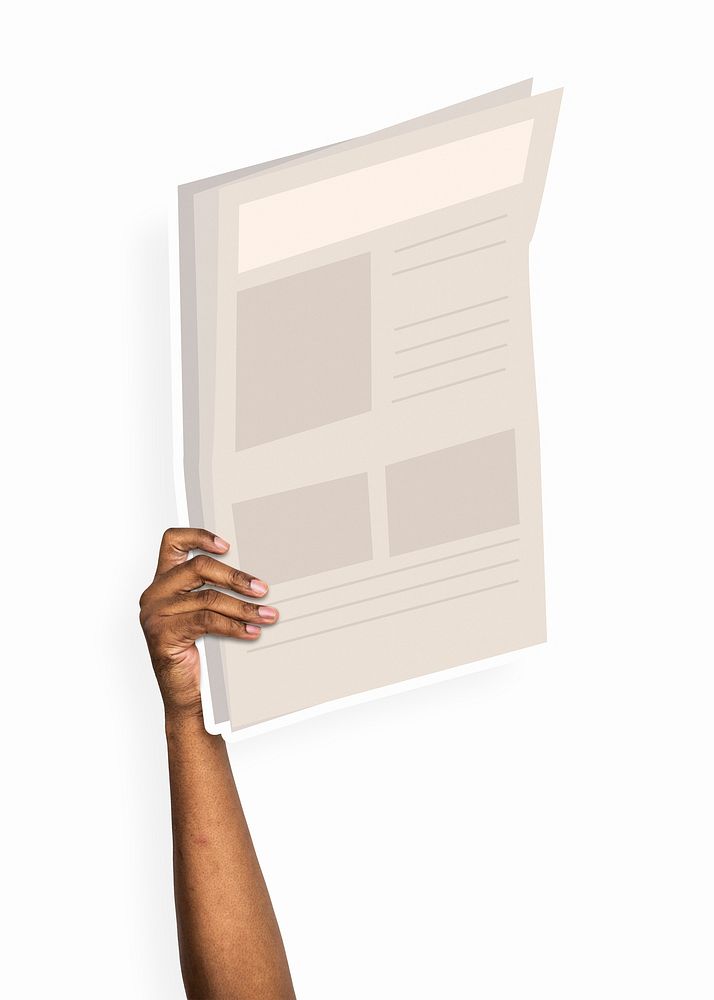 Hand holding a newspaper cardboard prop