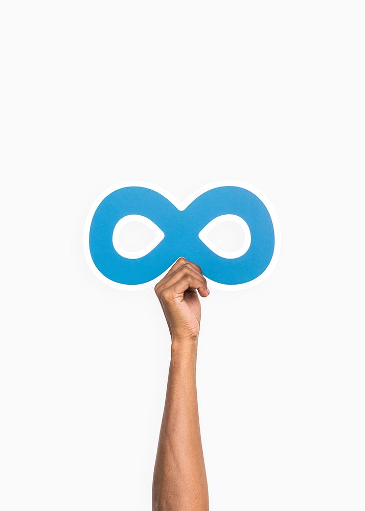 Arm raised and holding infinity icon