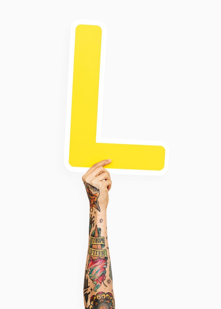 Hand holding the letter L