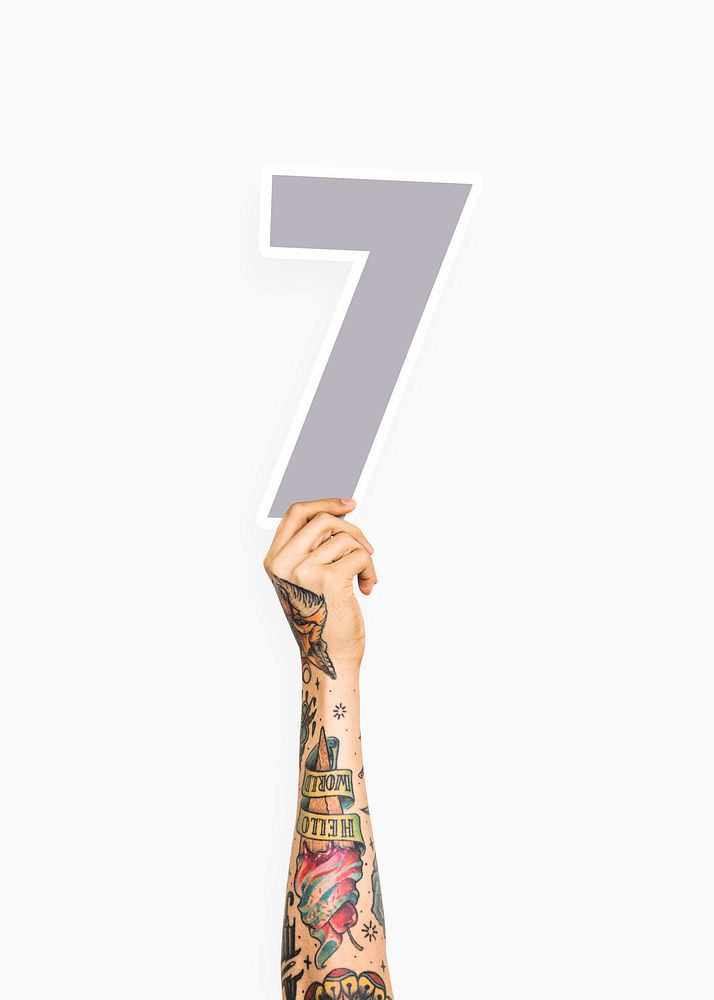 Hand holding number seven sign