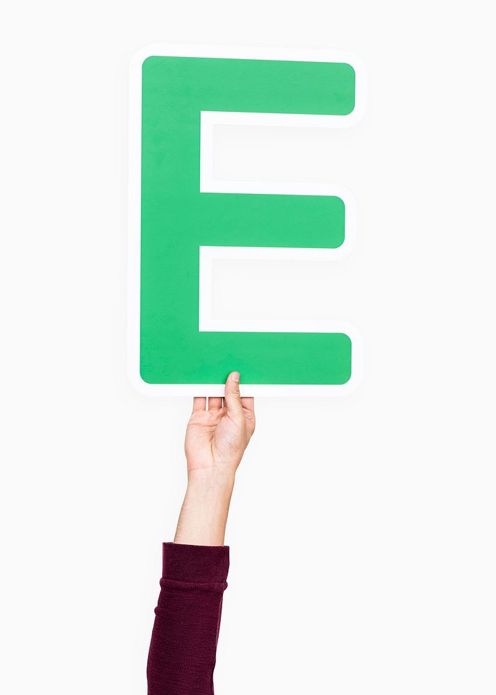 Hand holding the letter E