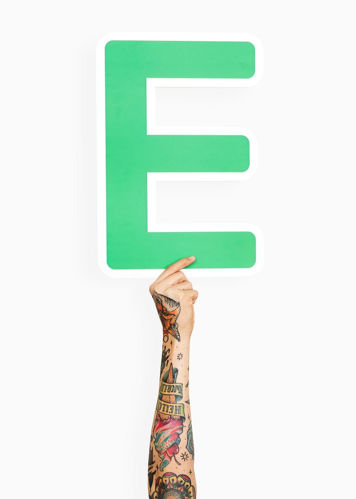 Hands holding the letter E