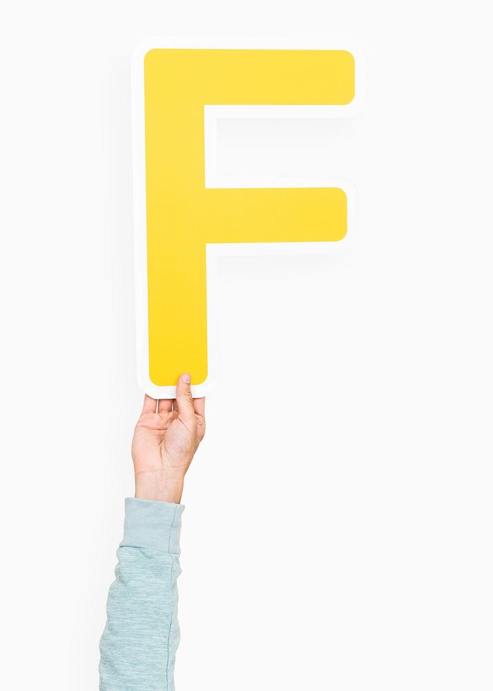 Hand holding F alphabet sign, isolated on white