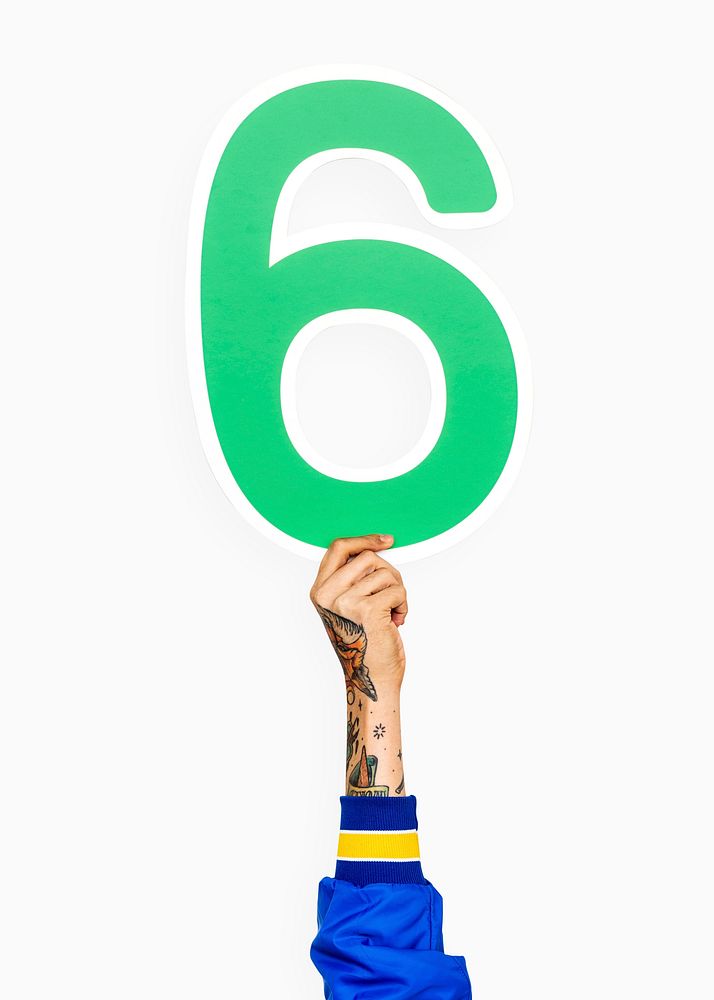 Hand holding number six sign