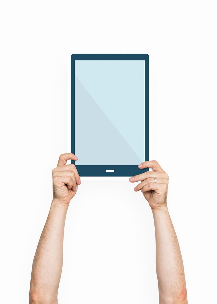 Hand holding a digital tablet