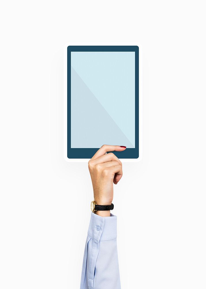 Hand holding a digital tablet