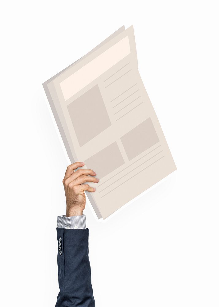 Hand holding a newspaper clipart
