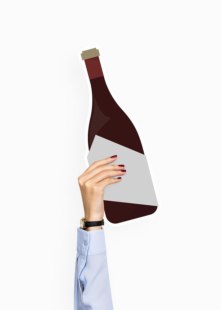 Hand holding a red wine bottle