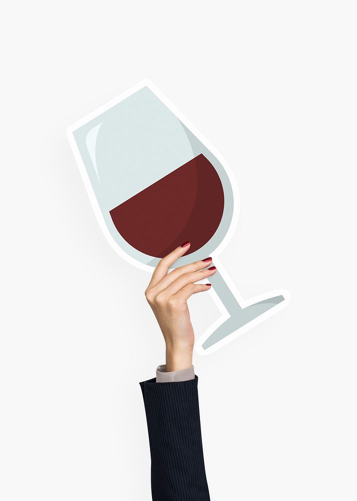 Hand holding a glass of red wine clipart