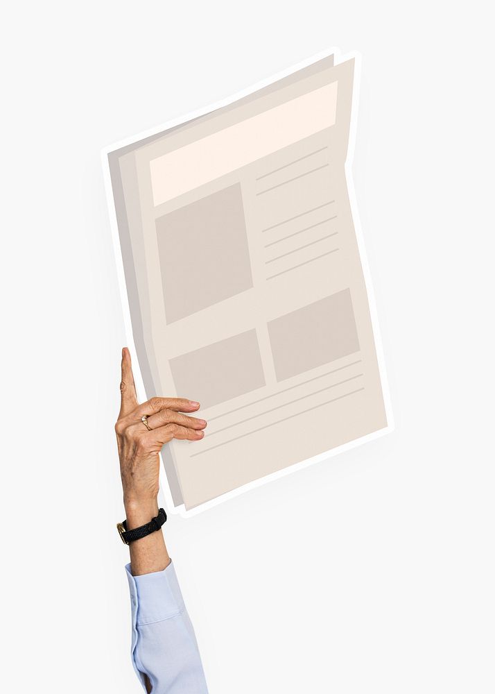 Hand holding a newspaper clipart