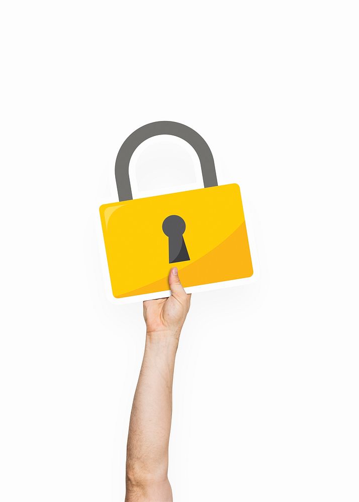 Hand holding a padlock clipart