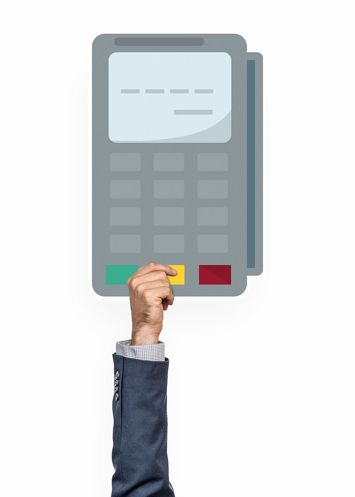 Hand holding a credit card machine clipart