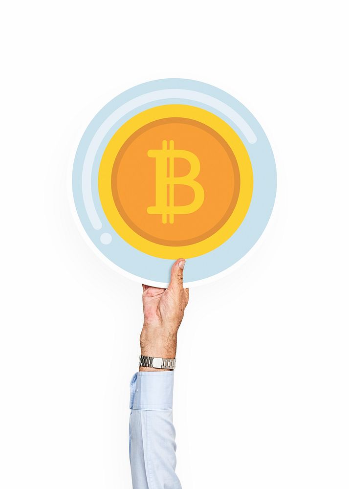 Hand holding gold bitcoin clipart