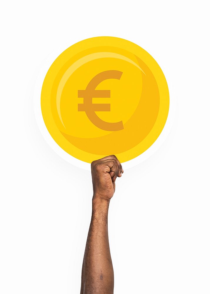 Hand holding euro gold coin clipart